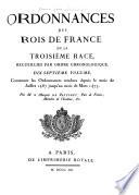 Ordonnances des roys de France de la troisième race