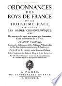 Ordonnances des roys de France de la troisième race