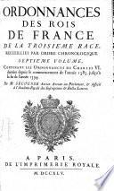 Ordonnances des roys de France de la troisième race, recueillies par ordre chronologique