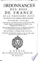 Ordonnances des roys de France de la troisième race, recueillies par ordre chronologique