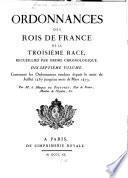 Ordonnances des roys de France de la troisième race recueillies par ordre chronologique ...