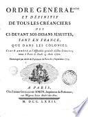 Ordre général et définitif de tous les Créanciers des Ci-devant Soi-disans Jésuites, tant en France que dans Les colonies...