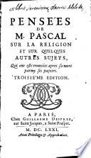 Pensées de M. Pascal sur la religion