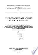 Philosophie africaine et ordre social