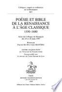 Poésie et Bible de la Renaissance à l'âge classique, 1550-1680