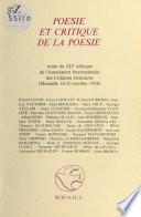 Poésie et critique de la poésie