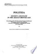 Politeia, Society and State in the Aegean Bronze Age