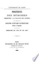Positions des mémoires présentés à la Faculté des lettres pour l'obtention du diplôme d'études supérieures