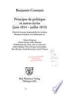 Principes de politique et autres écrits (juin 1814 - juillet 1815)