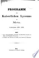 Programm des Kaiserlichen Lyzeums zu Metz