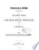 Programme d'Invitation a l'Examen Public du College Royal Francais, fixe ...