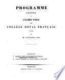 Programme d'invitation à l'examen public du Collège Royal Français