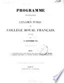 Programme d'invitation à l'examen public du Collège Royal Français