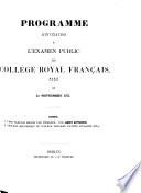 Programme d'invitation à l'examen public du Collège Royal Français