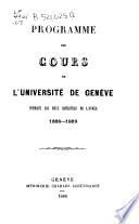 Programme des cours de l'Université de Genève ...