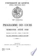 Programme des cours de l'Université de Genève ...