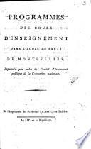 Programmes des cours d'enseignement dans l'École de Santé de Montpellier