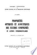 Propriétés optiques et acoustiques des fluides comprimés et actions intermoléculaires, Bellevue 1-6 juillet 1957