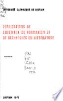 Publications de l'Institut de formation et de recherches en littérature