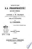 Qu'est-ce que la propriété deuxième mémoire par P.-J. Proudhon