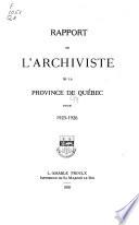 Rapport de l'archiviste de la province de Quebec ...
