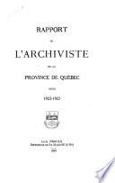 Rapport de l'archiviste de la province de Québec