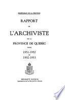 Rapport de l'archiviste de la province du Québec