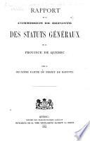 Rapport de la Commission de refonte des statuts généraux de la province de Québec
