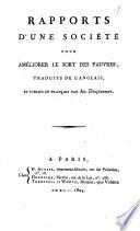 Rapports d'une société pour améliorer le sort des pauvres