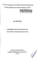 Recensement analytique des articles de critique littéraire dans Monde, ...