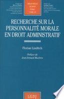 Recherche sur la personnalité morale en droit administratif