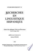 Recherches en linguistique hispanique