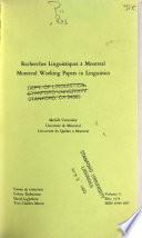 Recherches Linguistiques À Montréal