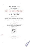 Recherches sur la constitution de la commune à Colmar