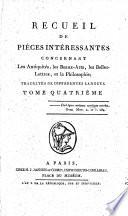Recueil de pièces intéressantes concernant les antiquités, les beaux-arts, les belles-lettres et la philosophie