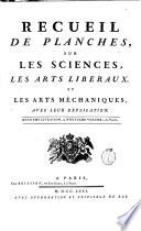 Recueil de planches, sur les sciences, les arts libéraux, et les arts méchaniques, avec leur explication