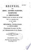 Recueil des édits, lettres-patentes, manifestes et ordonnances publiés dans le Duché de Savoie dès le 10 septembre 1814...