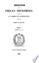 Recueil des pièces imprimées par ordre de la Chambre des représentants session de ...