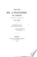 Relation de l'Incendie de Limoges des 15 et 16 Août 1864. Seconde édition ... augmentée. L.P.