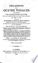 Relations des quatre voyages entrepris par Christophe Colomb pour la découverte du Nouveau-monde de 1492 à 1504