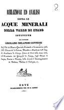 Relazione ed analisi sopra le Acque minerali della Valle di Staro, etc
