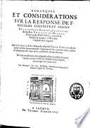 Remarques et considérations sur la response de Nicolas Coeffeteau au livre de Philippes de Mornay, intitulé