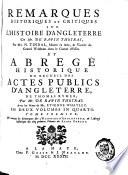 Remarques historiques et critiques sur l'histoire d'Angleterre de Rapin de Thoyras