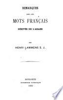 Remarques sur les mots français dérivés de l'arabe
