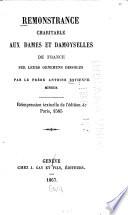 Remonstrance charitable aux dames et damoyselles de France sur leurs ornemens dissolus