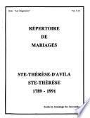 Répertoire de mariages, Ste-Thérèse-d'Avila, Ste-Thérèse