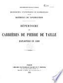 Répertoire des carrières de pierre de taille exploitées en 1889