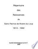 Répertoire des naissances de Saint-Patrice-de-Rivière-du-Loup, 1813-1992