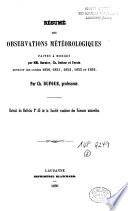 Résumé des observations météorologiques faites à Morges par MM. Burnier, Ch. Dufour et Yersin, pendant les années 1850, 1851, 1852, 1853 et 1854
