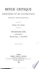 Revue critique d'histoire et de littérature, recueil hebdomadaire ...